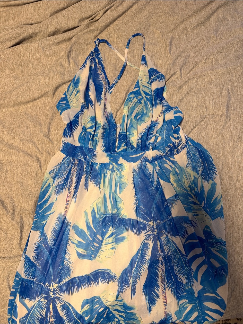 Amazon Blue and White Tropical Maxi Dress